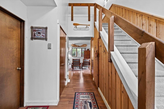 57 Red Fox Ct, Lake Harmony, PA 18624 - interior space with wood finished floors, a high ceiling, and stairway