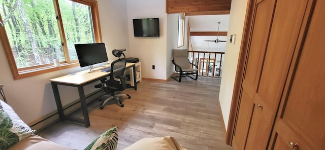 home office with light wood-style flooring