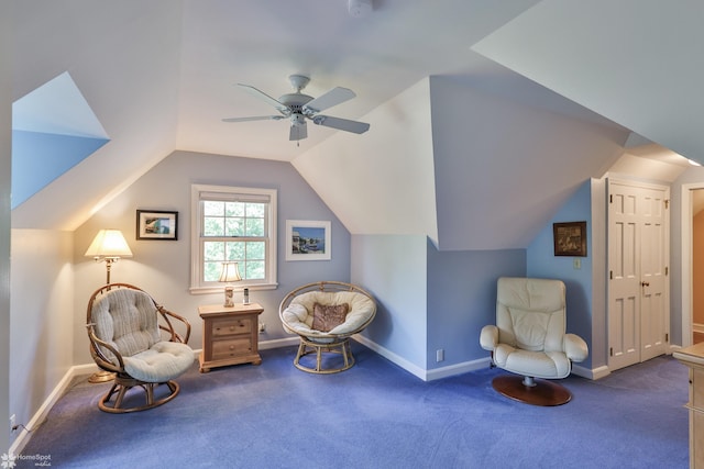 2711 Main St, Bethlehem, PA 18017 - living area featuring ceiling fan, carpet floors, and vaulted ceiling