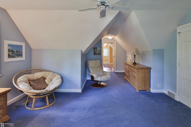 2711 Main St, Bethlehem, PA 18017 - living area with lofted ceiling, a ceiling fan, and carpet floors