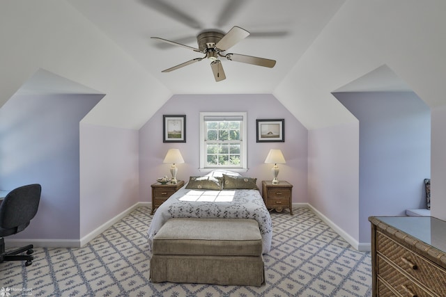 2711 Main St, Bethlehem, PA 18017 - bedroom featuring light carpet, vaulted ceiling, and ceiling fan
