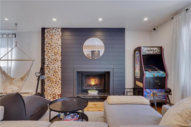 9379 Fairmount Way, Tobyhanna, PA 18466 - living room with a fireplace, recessed lighting, and wood finished floors