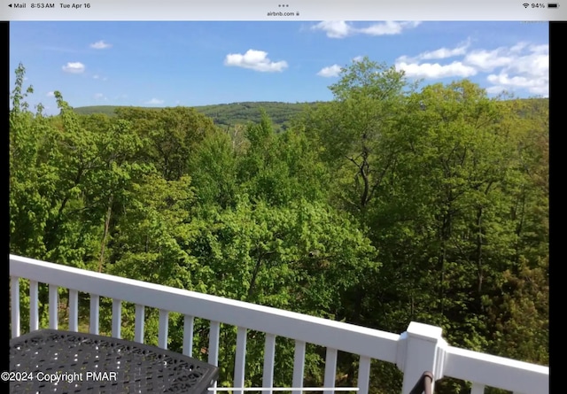 view of mountain feature with a wooded view