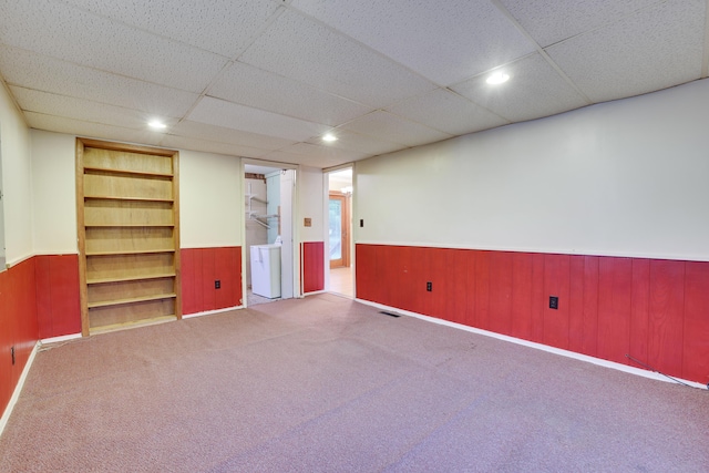1703 Wallace St, Stroudsburg, PA 18360 - finished basement featuring carpet, wainscoting, wood walls, recessed lighting, and washer and dryer