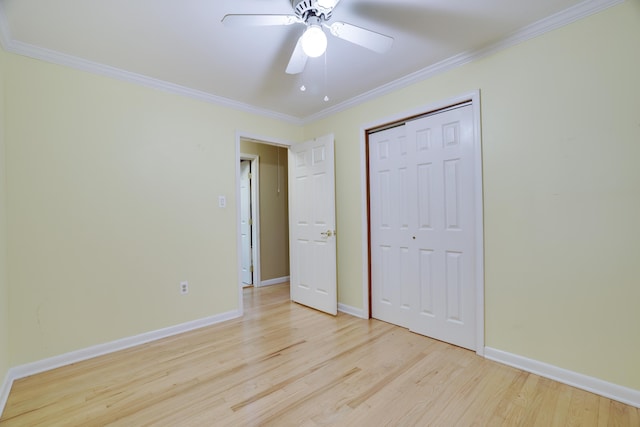 1703 Wallace St, Stroudsburg, PA 18360 - unfurnished bedroom featuring light wood-type flooring, ornamental molding, a closet, and ceiling fan
