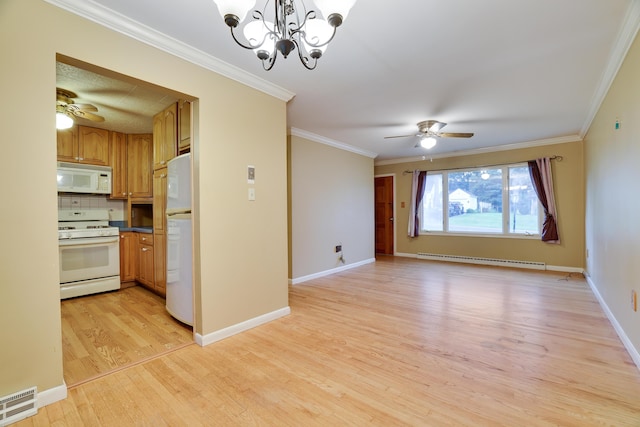 1703 Wallace St, Stroudsburg, PA 18360 - spare room with baseboard heating, ceiling fan, light wood finished floors, ornamental molding, and a chandelier