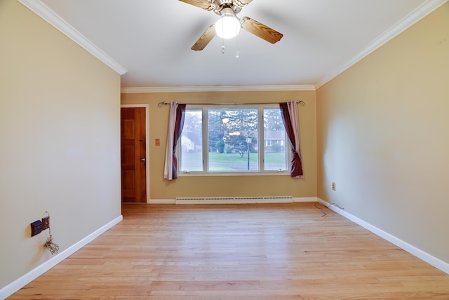 1703 Wallace St, Stroudsburg, PA 18360 - spare room with a baseboard heating unit, crown molding, light wood-style flooring, and a ceiling fan