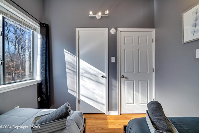 bedroom with wood-type flooring