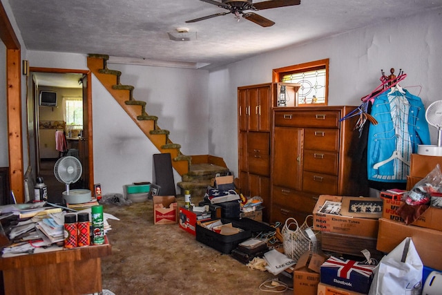 17 E Charles St, Plains Township, PA 18705 - basement with carpet floors, a ceiling fan, and stairway