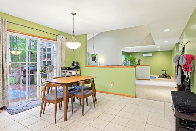 136 Outlook Ct, East Stroudsburg, PA 18302 - tiled dining space featuring plenty of natural light, recessed lighting, a wall mounted AC, and carpet floors
