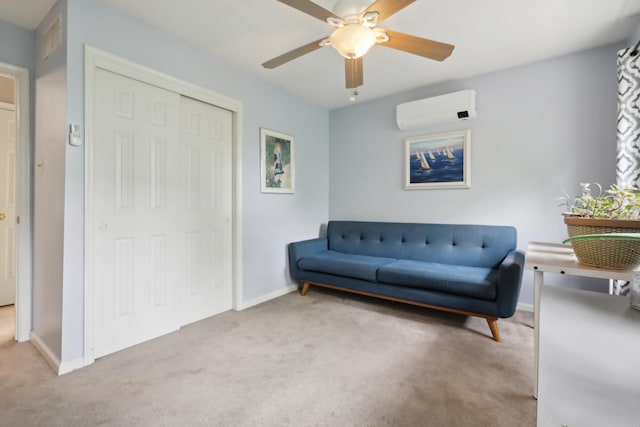 136 Outlook Ct, East Stroudsburg, PA 18302 - living area with a wall mounted AC, carpet floors, and ceiling fan