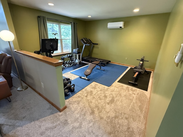 136 Outlook Ct, East Stroudsburg, PA 18302 - workout room with carpet floors, a wall mounted AC, and recessed lighting