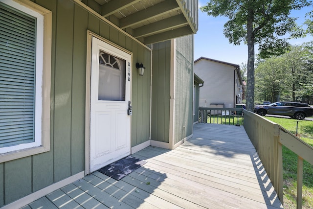 3055 Briarwood Dr, Tobyhanna, PA 18466 - entrance to property featuring a deck and board and batten siding
