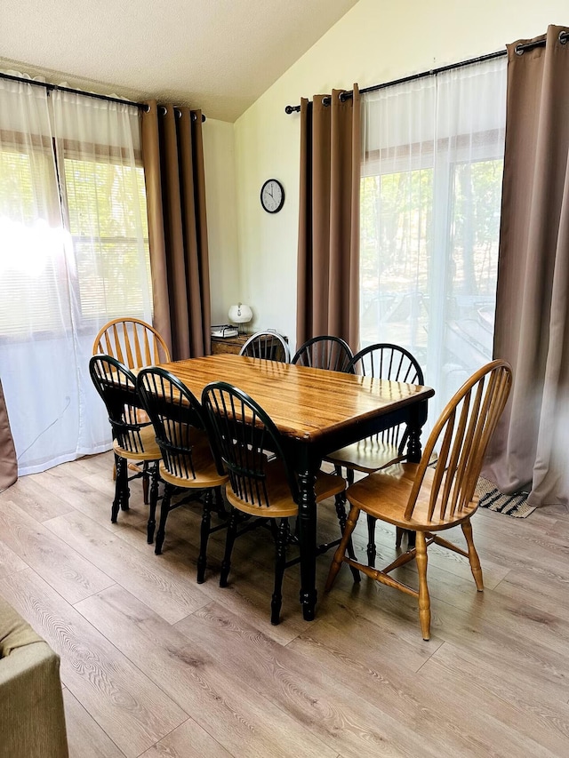 251 Dorchester Dr, Bushkill, PA 18324 - dining space featuring vaulted ceiling, plenty of natural light, and light wood-style floors