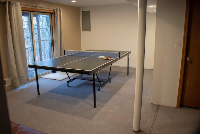 251 Dorchester Dr, Bushkill, PA 18324 - rec room featuring carpet flooring, recessed lighting, and electric panel