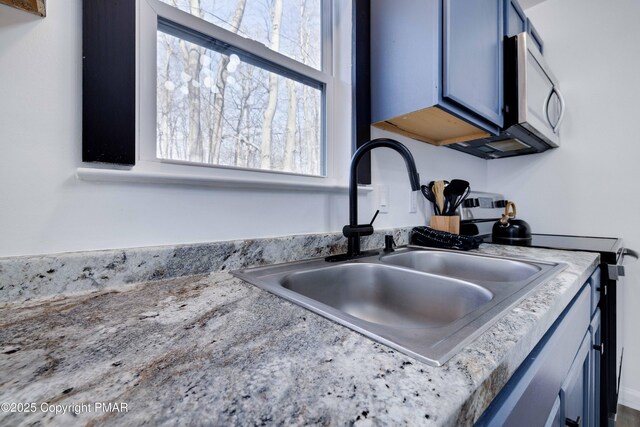 kitchen featuring stainless steel microwave, range with electric stovetop, and a sink