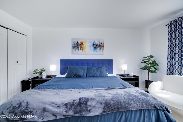 bedroom with a closet and wood finished floors