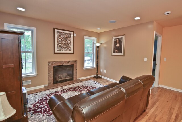 210 Edwin Ln, Stroudsburg, PA 18360 - living room featuring light wood-style floors, healthy amount of natural light, baseboards, and recessed lighting