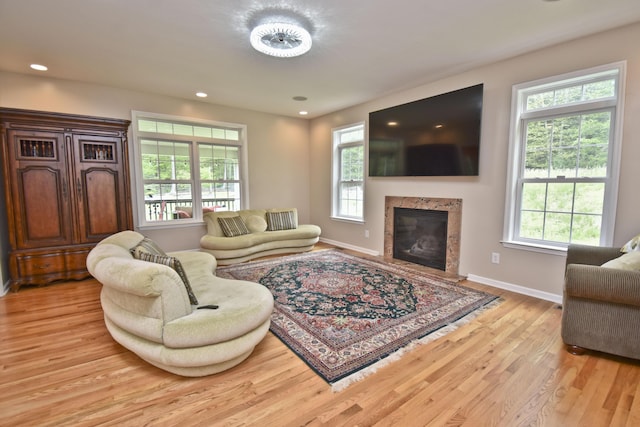 210 Edwin Ln, Stroudsburg, PA 18360 - living area with healthy amount of natural light, light wood-type flooring, a fireplace, baseboards, and recessed lighting