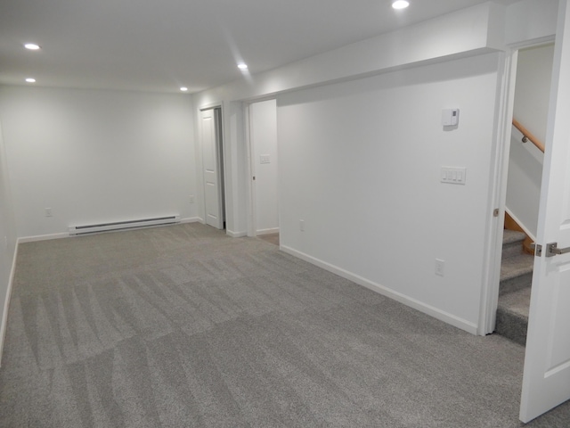 124 Segatti Cir, Bushkill, PA 18324 - finished below grade area with baseboard heating, recessed lighting, carpet flooring, stairs, and baseboards