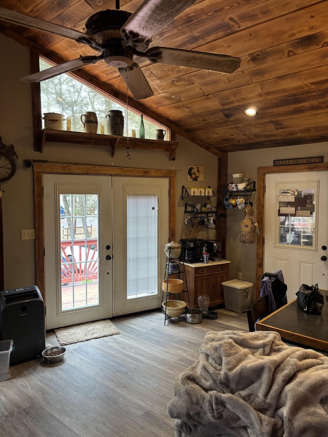 82 Pocono Rd, Albrightsville, PA 18210 - living room with ceiling fan, wooden ceiling, and lofted ceiling