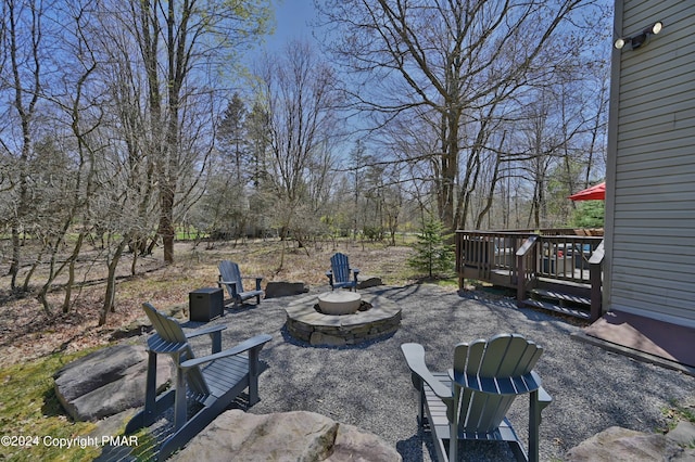 292 Mckuen Way, Albrightsville, PA 18210 - view of patio with a fire pit and a deck