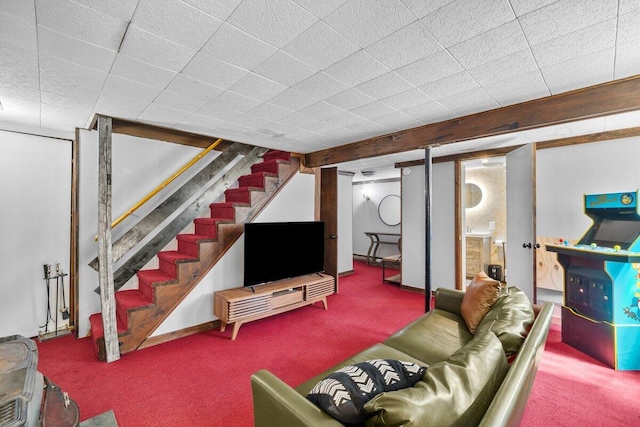 322 Clubhouse Dr, East Stroudsburg, PA 18302 - carpeted living area with stairway