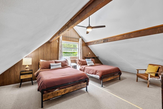 322 Clubhouse Dr, East Stroudsburg, PA 18302 - carpeted bedroom featuring wooden walls and a ceiling fan