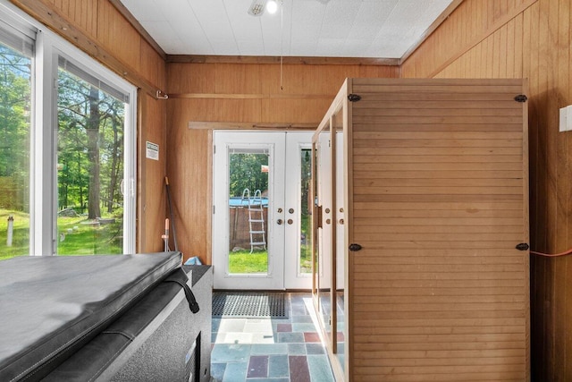 322 Clubhouse Dr, East Stroudsburg, PA 18302 - doorway to outside featuring wood walls
