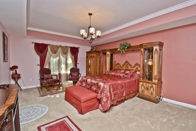 603 Washington Xing, East Stroudsburg, PA 18301 - bedroom with a chandelier, carpet, ornamental molding, and a tray ceiling