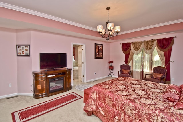603 Washington Xing, East Stroudsburg, PA 18301 - bedroom with carpet floors, a chandelier, crown molding, and ensuite bathroom