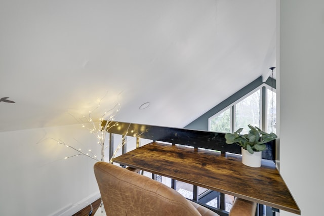 dining area featuring vaulted ceiling