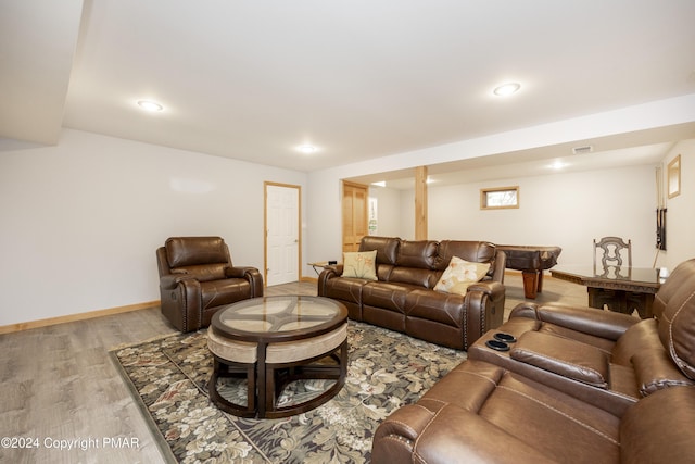 1212 Acacia Dr, Hawley, PA 18428 - living area featuring recessed lighting, light wood-style flooring, visible vents, and baseboards