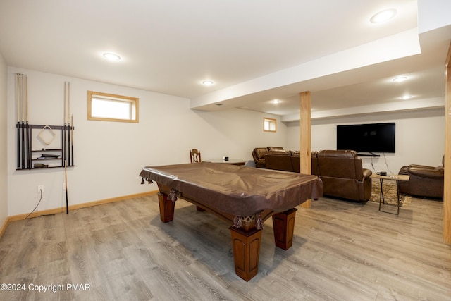 1212 Acacia Dr, Hawley, PA 18428 - rec room with recessed lighting, baseboards, light wood-style floors, and billiards