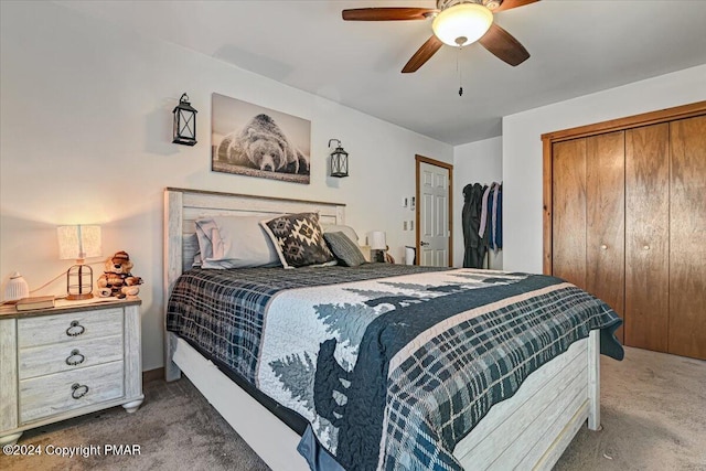 carpeted bedroom featuring a ceiling fan