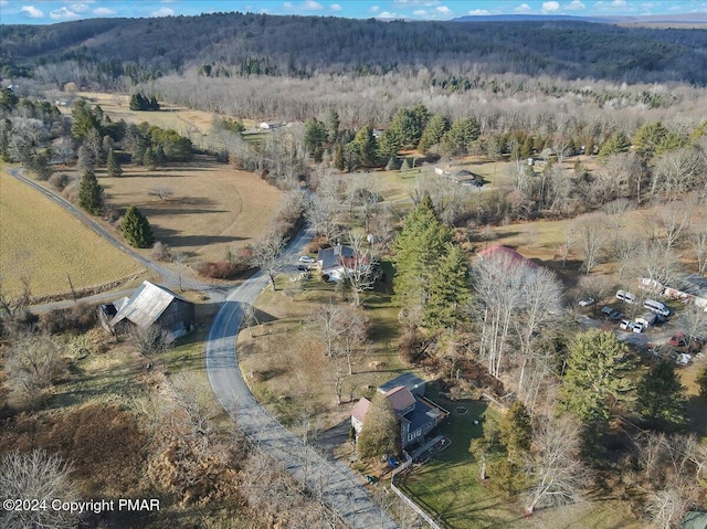 birds eye view of property with a view of trees