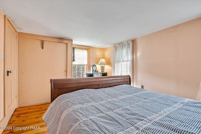 bedroom with a closet and wood finished floors