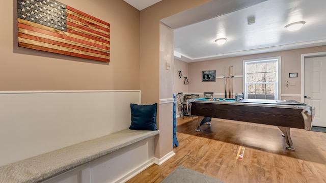 recreation room with light wood-type flooring and billiards