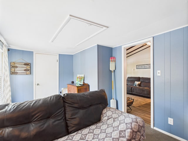 105 Buffalo Trl, Pocono Lake, PA 18347 - bedroom featuring a decorative wall, carpet, and attic access