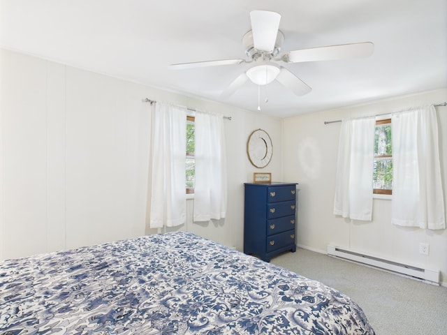 105 Buffalo Trl, Pocono Lake, PA 18347 - bedroom featuring a baseboard radiator, carpet floors, and a ceiling fan