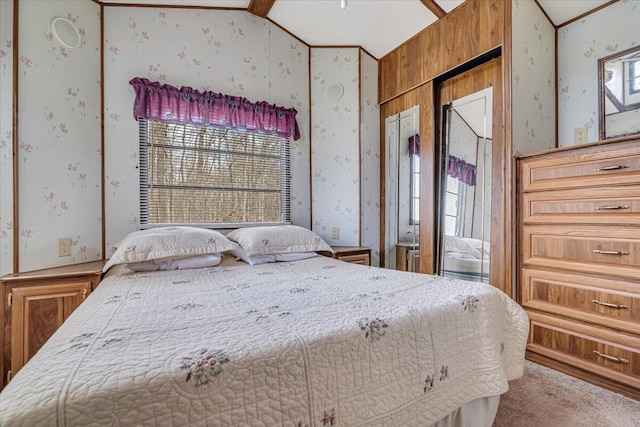 253 Thomas Rd, Blakeslee, PA 18610 - bedroom with wallpapered walls, lofted ceiling, carpet, and crown molding