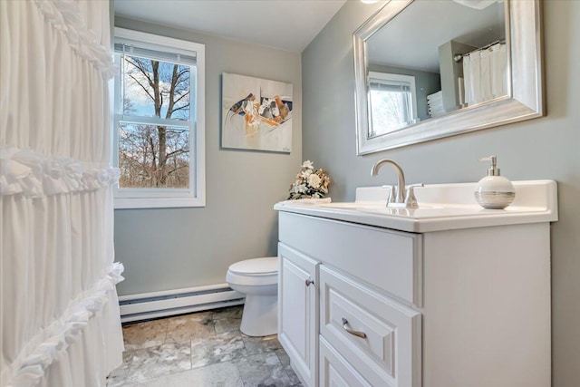253 Thomas Rd, Blakeslee, PA 18610 - full bathroom with baseboard heating, healthy amount of natural light, toilet, and vanity