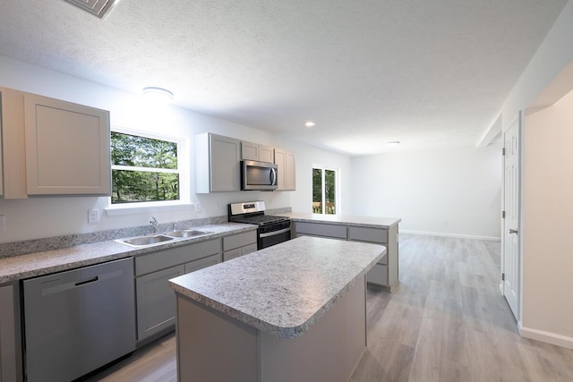 4105 Arbutus Dr Unit 1200, Tobyhanna, PA 18466 - kitchen featuring appliances with stainless steel finishes, a sink, gray cabinets, healthy amount of natural light, and recessed lighting