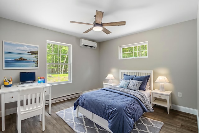 21 Wilde Gln, Albrightsville, PA 18210 - bedroom featuring a wall unit AC, a baseboard radiator, wood finished floors, a desk, and ceiling fan