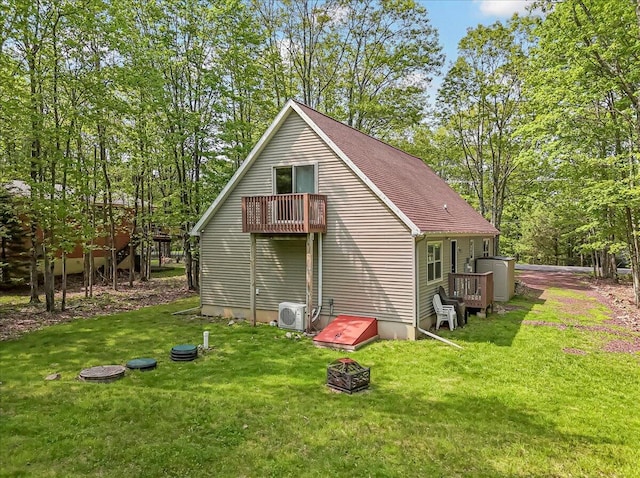 186 Brier Crest Rd, Blakeslee, PA 18610 - rear view of property with a balcony, a yard, and ac unit