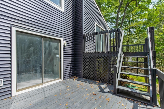 deck featuring stairway