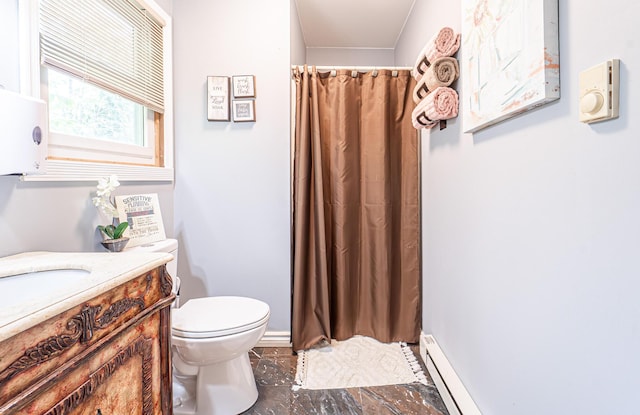 6435 Marvin Gdns, Tobyhanna, PA 18466 - full bathroom featuring toilet, vanity, a shower with shower curtain, and baseboards