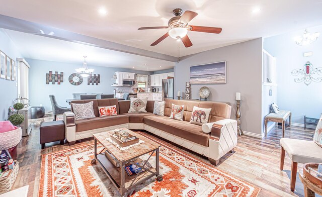 6435 Marvin Gdns, Tobyhanna, PA 18466 - living room with a chandelier, light wood-type flooring, ceiling fan, recessed lighting, and baseboards