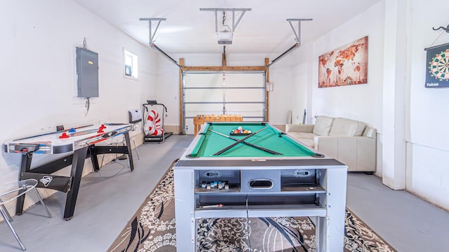 6435 Marvin Gdns, Tobyhanna, PA 18466 - game room featuring finished concrete floors, a garage, and electric panel