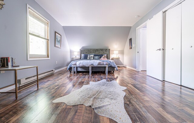 6435 Marvin Gdns, Tobyhanna, PA 18466 - bedroom featuring a baseboard radiator, hardwood / wood-style floors, and baseboards